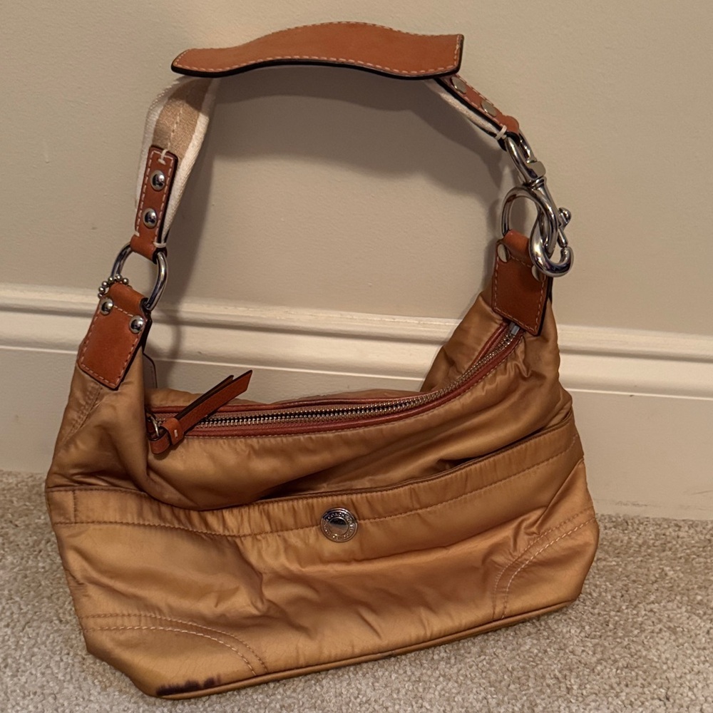 Coach Tan Shoulder Bag with Silver Accents